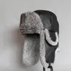 Berretti 2022 Vera Pelle di Pelliccia Russo Cappello Bomber Uomo Inverno Tenere Caldi Cappelli Con Paraorecchie Trapper Earfiap Cap