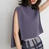 Kvinnors tröjor Japan Style Tidig Autumn Elegant ärmlös Half High Collar Solid Knit Pullover Tops med Brosch Chic Jumper Mujer