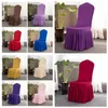 Elastic Solid Color Chair Cover Spandex Stretch Chair Covers Slipcovers Ruffled Long Seat Case For Home Kitchen Dining Room Wedding Banquet Party Hotel