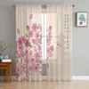 Curtain Pink Cherry Blossoms Flower Tulle Sheer Curtains For Living Room Bedroom The Kitchen Voile Organza Decoration