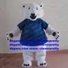 Long Fur Blue Coat Polar Bear Mascot Costume White Sea Bear Adult Character Theatrical Performance Etiquette Courtesy ZX2370