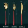 Dinnerware Sets 3Pcs/set Black Gold Cutlery Set 18/10 Stainless Steel Silverware Flatware Dinner Knife Fork Spoon Drop