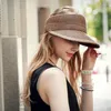 Wide Brim Hats Beach Hat Cap Hollow Top Elastic Straw Summer Sun Solid Visor XIN-