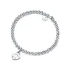 Charm Bracelets TIFF 100% 925 Silver 4mm Round Bead Love Heart-shaped Bracelet Female Thickened Bottom Plating for Girlfriend Souvenir Gift182N260S