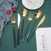 Dinnerware Sets 3Pcs/set Black Gold Cutlery Set 18/10 Stainless Steel Silverware Flatware Dinner Knife Fork Spoon Drop