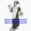 Lange pur harige grijze wolven mascotte kostuum husky honden fursuit volwassen stripfiguur karakter outfit over vakantiebedrijf aftrap zx1710