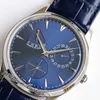 GF Master Ultra Thin A938 Automatic Mens Watch 1378480 Real Power Reserve Steel Case Blue Stick Dial Leather Strap Super Edition Watches Puretime B2