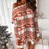 Kadın Sweaters Kadınlar Noel Kazak Elbise Sonbahar Kış Uzun Kollu Omuz Kniteed Casual Pullover Bodycon Jumper Street Giyim