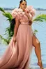 プラスサイズのドレスシアーメッシュ女性用の長いドレスvネックパフスリーブスイングセクシーな特大のベスティドパーティーエレガントなローブ2022