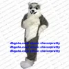 Lange pur harige grijze wolven mascotte kostuum husky honden fursuit volwassen stripfiguur karakter outfit over vakantiebedrijf aftrap zx1710