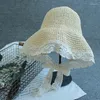 ワイドブリム帽子夏の太陽女性ファッションロリータロリータ麦わら帽子リボンボウビーチサイドキャップレディース韓国の甘いレース女性