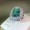 Cluster Rings 2022 Delicate Super Flash Emerald Paraiba Couple Ring For Women Vintage Full Diamond Wedding Engagement Party Gift Jewelry