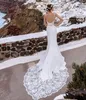 2023 Vestidos de novia de sirena vestido de novia Apliques de encaje tirantes espagueti hecho a medida tren de barrido Vestidos de novia de talla grande