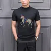 Men's T Shirts Pure Color Diamond Shiny Pullover Cashmere Short-Sleeved Base Knitted T-Shirt Wool Four Seasons Trend