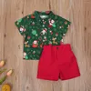 Ensembles de vêtements enfant en bas âge bébé garçon ensemble de vêtements de noël enfants à manches courtes santa chemises imprimées shorts rouges costume gentleman 2-6 ans