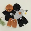 Компания одежды Summer Kids Boys наряды контрастируют цветные полосатые штучки с коротким рукавом с карманами и растяжениями детский набор для детей