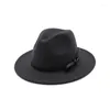 Berretti Vintage Women Flat Brim Jazz Hats Lady Wool Felt Formal Party Trilby Cappello Fedora con fibbia per cintura European US GH-329