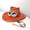 Berets Ace Hut Cosplay One Piece Feuer Fäuste Original Anime Peripheren Wildleder Cowboy Hüte Für Männer Kappen