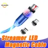 3ft 2A Magnetic Phone Cables Fast Charger LED Flowing Light Cable Charging Line Streamer Quick Charge Wire for Samsung Huawei Xiaomi