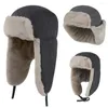 Boinas homens homens capa de ouvido à prova de vento Caps de neve grossos de neve russo Ushanka Bomber Hat Winter