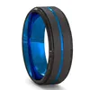 Anillo de carburo de tungsteno de 8MM a la moda, anillo de fibra de carbono azul dragón celta negro, banda de boda para hombres