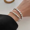 Bangle S925 Sterling Silver Heavy Industry Texture Open Silver Bracelet Ins Niche Design Flash Diamond Delicate Hand Sieraden