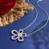 Pendant Necklaces Fashion Necklace Retro Exquisite Personality Creative With Five Petals Full Of Diamonds Hollow Flowers Simple Jewelry