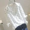 Kadın bluzları gevşek kadınlar 4xl beyaz bluz tunik gömlek polka dot şifon blusas feminas yay artı boyutu kadın üstleri düşen omuz kol