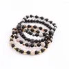 Strang JARAVVI Klassisches Design Naturstein Onyx CZ Kugel Edelstahl elastisches Armband Herren Damen Schmuck Geschenk