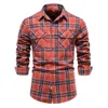 Camisas casuais masculinas Pocket Pocket Plaid camisa de camisa de manga comprida Camisa de flanela 2pcs/lote