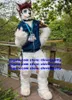 Lange pur harige mascotte kostuum bruin witte wolf husky dog ​​fox fursuit volwassen stripfiguur afscheid feest groepsfoto zx2892