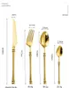 Dijksets Golden bestek Set Round Handgreep 304 Roestvrij staal Small Taille mes Vork lepel steak servies vierdelige cadeau