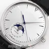 GF Master Ultra Thin A925 Automatisk herrar Titta på Q1368420 Månfasändringar Månadsvis 39mm Steel Case White Dial Leather Strap Super Edition Watches Puretime B2