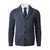 Mens Sweaters Shawl Collar Cardigan Slim Fit Cable Knit Button up Merino wool with Pockets 221112