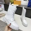 Yeni Martin Boots Kadın Lüks Kısa Botlar Sonbahar ve Kış Hafif Big Sole High Topuklu Moda Deri Tuval Dantel Fabrika Yuvarlak Kafası 35-42