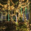 Strängar 30/50 cm 8 rör meteor dusch regn led sträng ljus julgran snöfall fairy ljus för utomhus trädgård dekoration vattentät