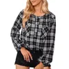 Chemisiers pour femmes mode femme 2022 col rond à manches longues chemise Style coréen vêtements Harajuku poches Plaid imprimé femme vêtements 4