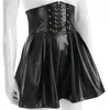 Skirts Sexy Women's PU Leathear High Waist Winter Bandage Leather Fashion Tight Lace Up Mini Pleated