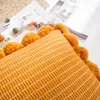 Pillow Pompom Ball Cover Vintage Yellow Ivory Pink Green Knit 43cm Zip Open Home Decoration Sofa Bed