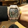 Milles relógios relógios mecânicos de luxo para homens céu vinho barril diamante incrustado grande mostrador totalmente automático rm011 esporte relógios de pulso emhh