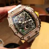 Роскошные часы Milles Механические часы Richa для мужчин Sky Wine Barrel Инкрустированные бриллиантами большой циферблат Полностью автоматические спортивные наручные часы Rm011