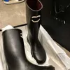 Bottes en cuir noires pour femmes, chaussures de styliste à semelle extérieure imprimée pluie, nouvelle mode 2023
