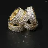 Eheringe Iced Out Klar Voll CZ Gepflastert Ewigkeit Band Verlobungspaar Ring Gold Farbe Hip Hop Dreireihig Frauen Männer