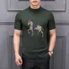 Men's T Shirts Pure Color Diamond Shiny Pullover Cashmere Short-Sleeved Base Knitted T-Shirt Wool Four Seasons Trend