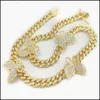 Collares colgantes Iced Out Bling Cz Miami Cuban Link Cadena Mariposa Charm Gargantilla Collar Hip Hop Hombres Mujeres Joyería1291Z Drop Deliv Dhyi6