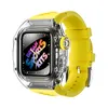 スマートストラップ透明アーマーケースフッ素ゴム一体型ストラップキットカバーアーバンスポーツムードキットブレスレットフィット iWatch 8 7 6 SE 5 4 Apple Watch 44 45mm リストバンド