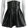 Skirts Sexy Women's PU Leathear High Waist Winter Bandage Leather Fashion Tight Lace Up Mini Pleated