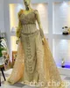 Arabisch Aso Ebi Gold Mermaid Prom Dresses Feather Beaded Cristals Evening Formeel feest tweede receptie verjaardag verloving jurken jurk zj