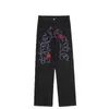 Мужские джинсы 2022 года, модные черные мешковатые брюки с вышивкой розы для мужчин, прямые брюки Y2K в стиле хип-хоп, джинсовые брюки в стиле Харадзюку, Pantalones Hombre