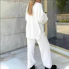 Women's Two Piece Pants 2 Pcs/Set Pajamas Set Loose V Neck Long Sleeves Solid Color Elastic Waist Warm Sleeping Clothes Wide Leg Homewear